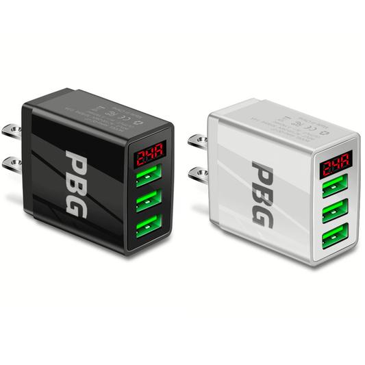 3-Port 2 pack USB Quick Wall Charger with LED Voltage Display - Safe &