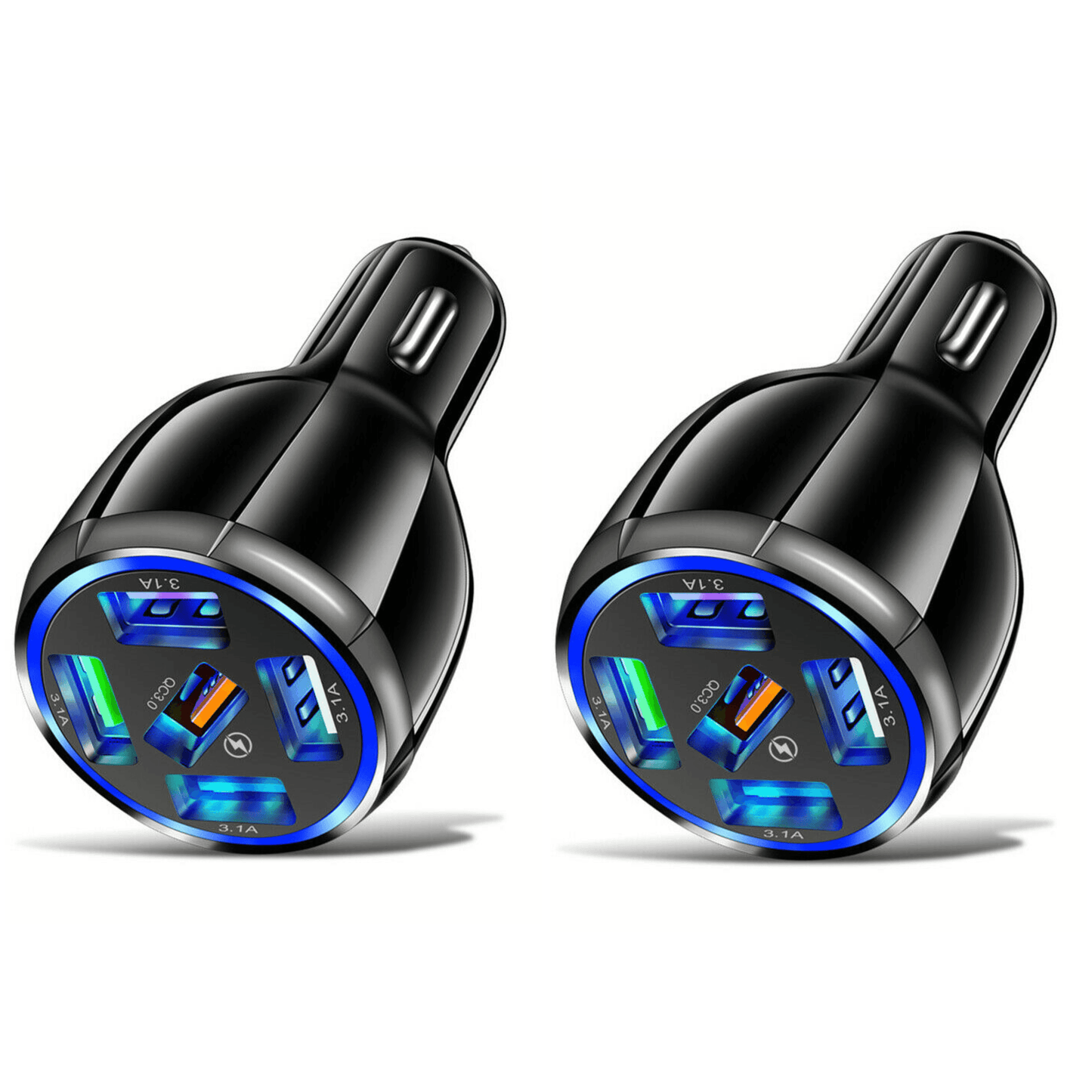 2 Pack 5 Port USB Fast Car Charger with LED Display Charge 5 Devices
