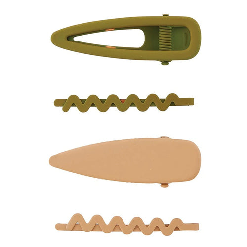 Pomchies Barrette Set | Hair Clips in Olive Camo & Black/Nude