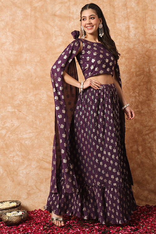 Purple Georgette Exclusive Printed Plus Size Lehenga Choli with Fancy