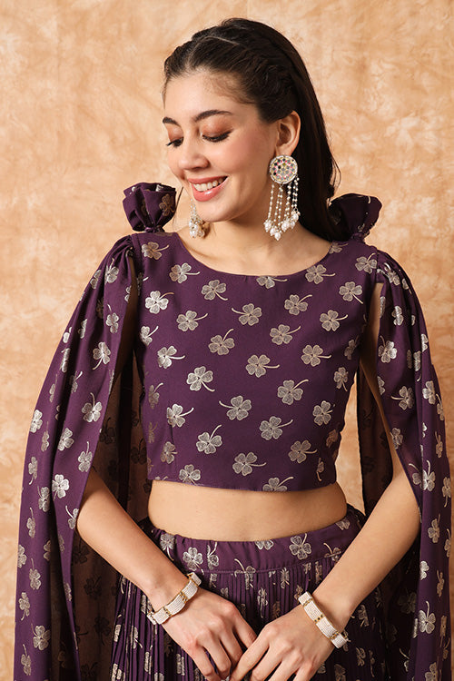 Purple Georgette Exclusive Printed Plus Size Lehenga Choli with Fancy