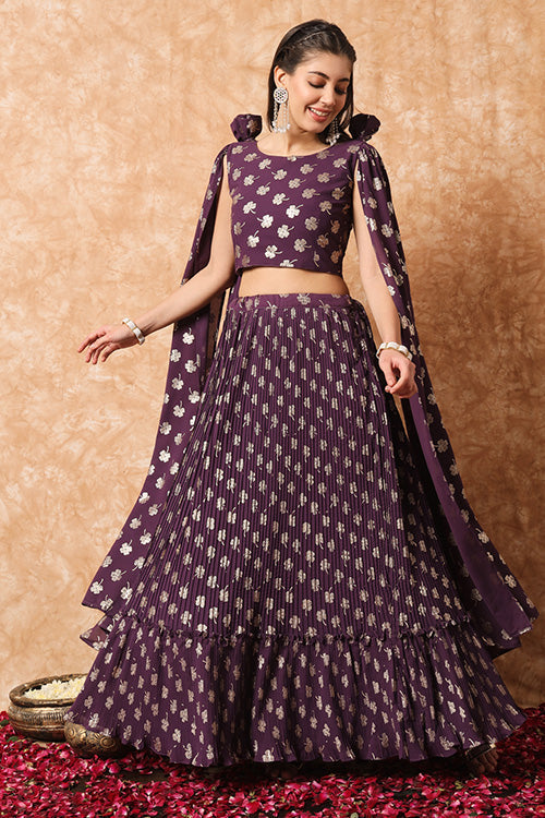Purple Georgette Exclusive Printed Plus Size Lehenga Choli with Fancy