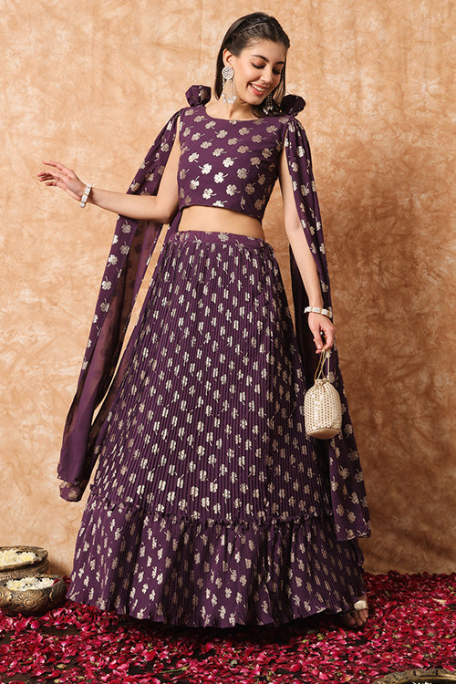 Purple Georgette Exclusive Printed Plus Size Lehenga Choli with Fancy