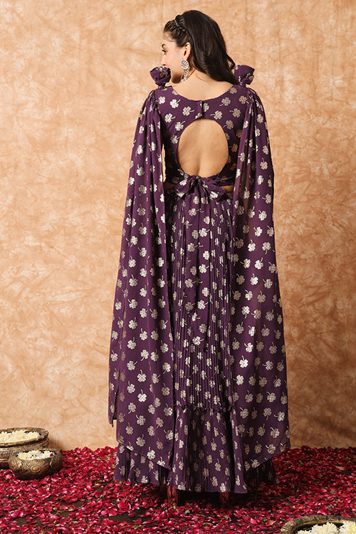 Purple Georgette Exclusive Printed Plus Size Lehenga Choli with Fancy