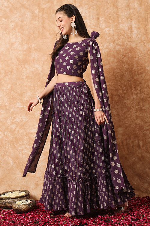 Purple Georgette Exclusive Printed Plus Size Lehenga Choli with Fancy