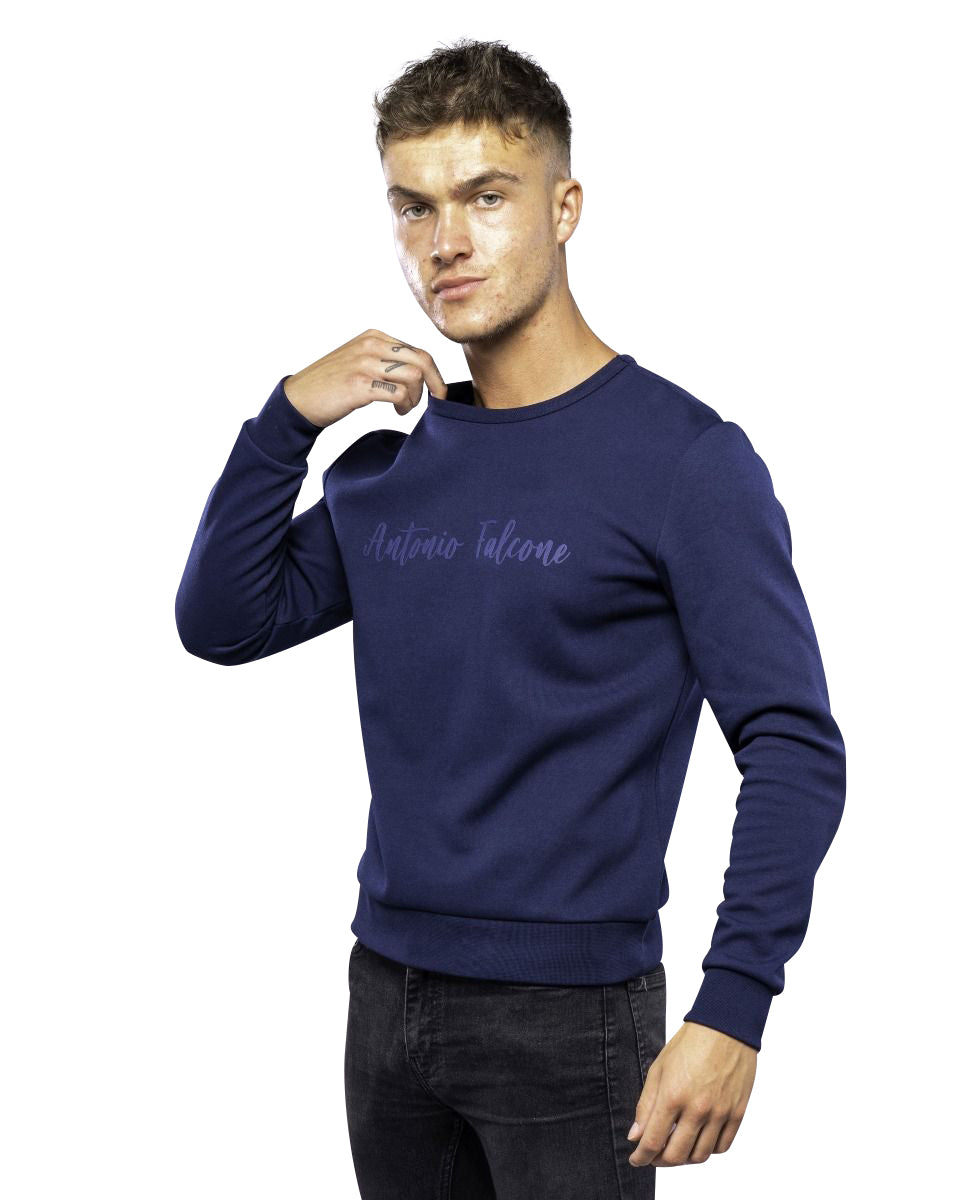 DIEGO DOUBLE FACE LONG SLEEVE CREW NECK T SHIRT NAVY