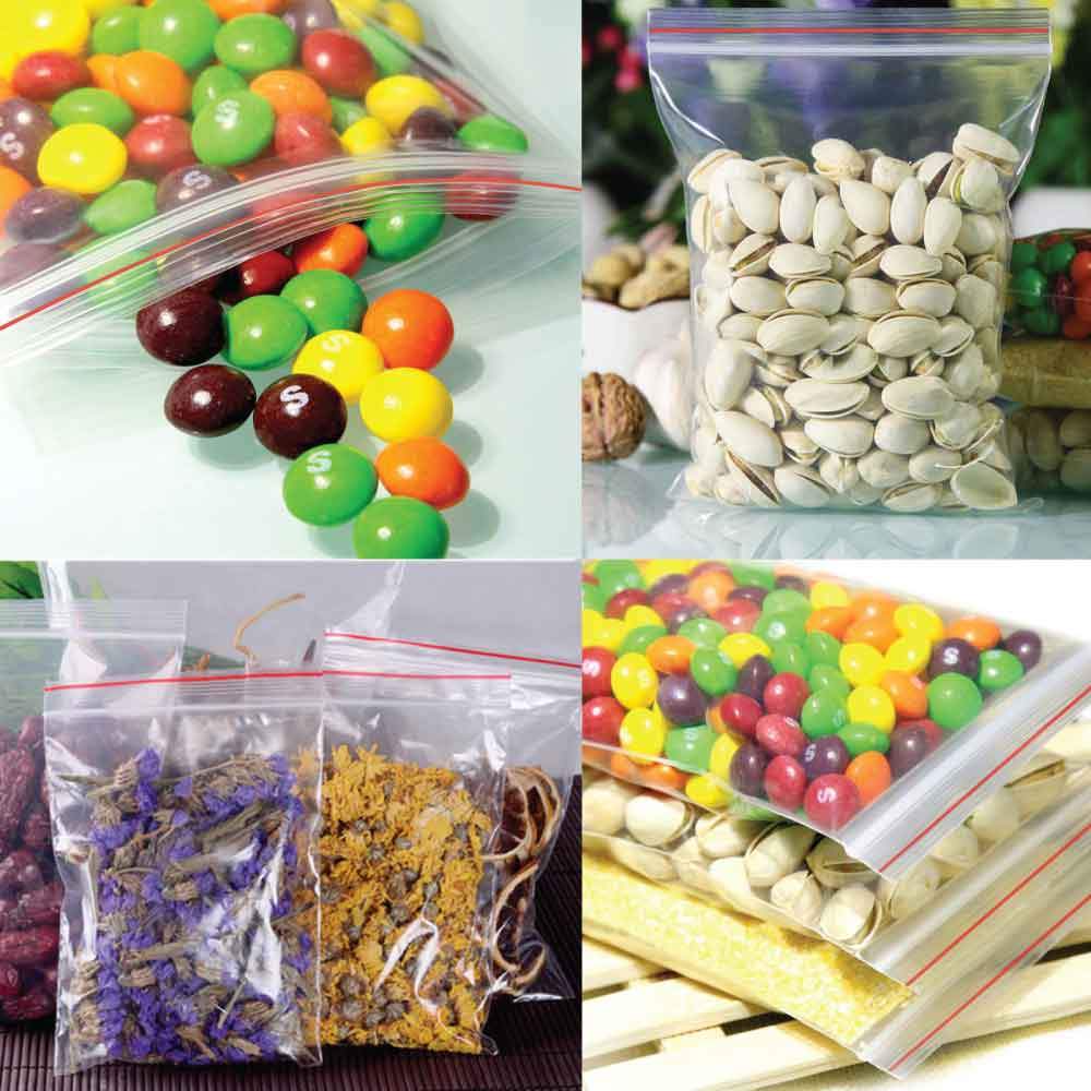 Resealable Food Grade Plastic Bags - Zip Close Clear Snap Clip Seal