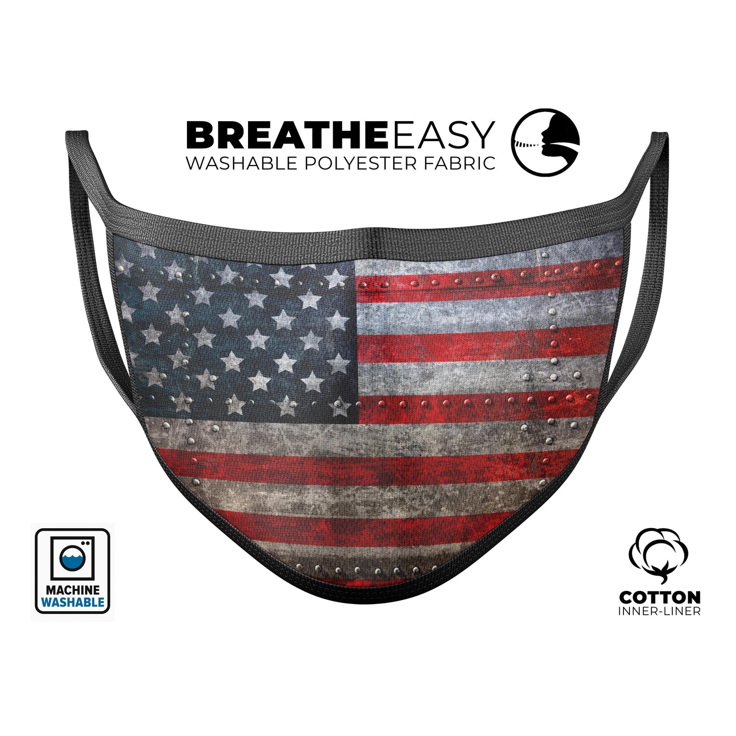 Riveted Metal American Flag USA - Made in USA Mouth Cover Unisex