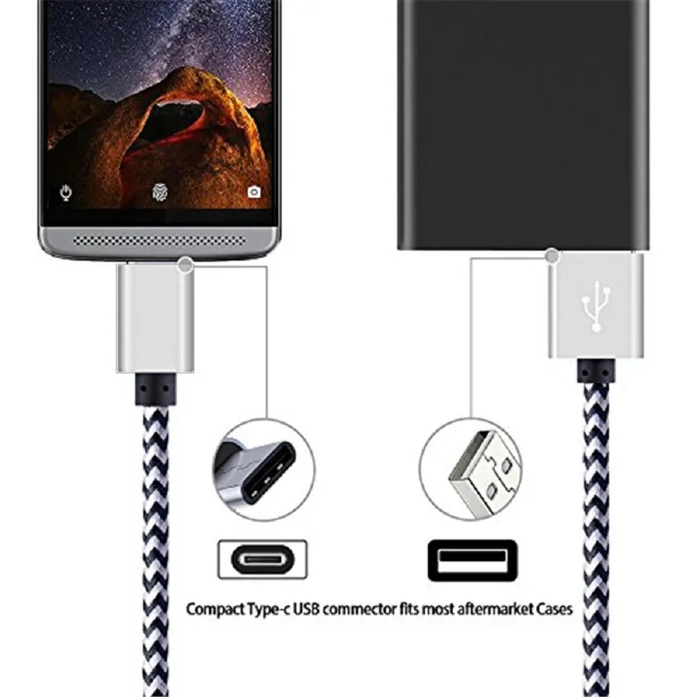 USB Type C Cable 2.4A Fast Charging Battery Charger Wire Woven Nylon