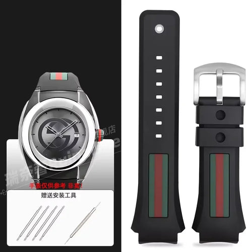 For Gucci YA137/YA137107A Rubber Watch Strap Dedicated Protruding Port