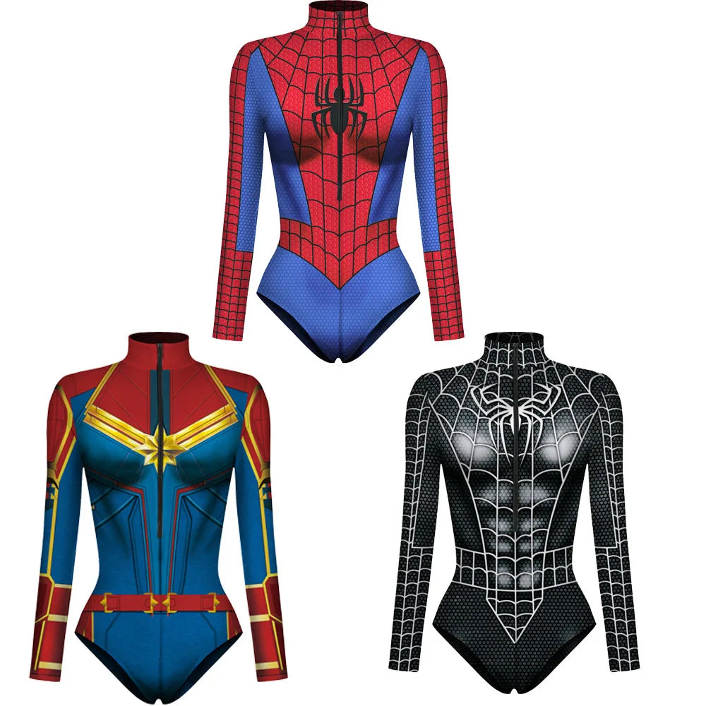 Spiderman Bodysuit for Women and Men, Captain Superhero Jumpsuit, 3D