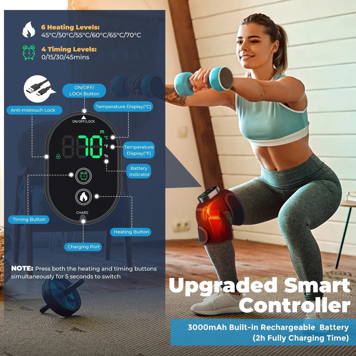 Electric Heating Knee Massager Support Adjustable Heating Knee Belt