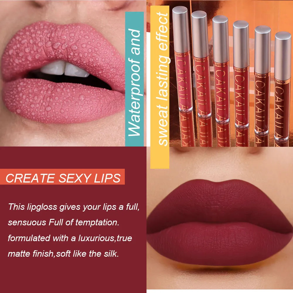 CAKAILA 6-Color Lip Gloss Lipstick Set Liquid Matte Velvet Matte