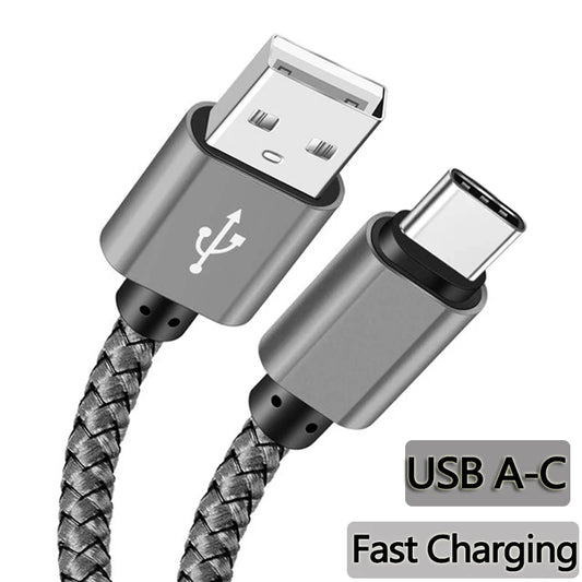 Nylon Data Cable Fast Charger USB A to Type C Charging Cable For