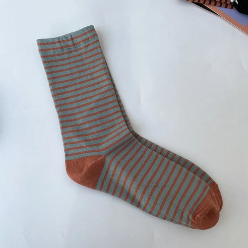 Retro Striped Socks Women Medium Tube Socks Spring and Autumn Cotton