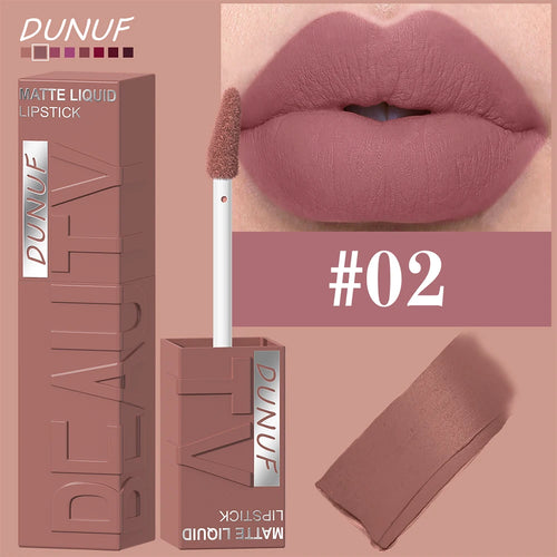 DUNUF  8-color matte velvet smooth easy-to-apply square tube lip gloss