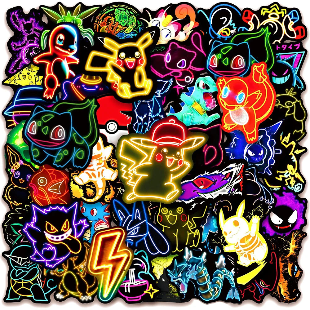 10/30/50pcs Cool Anime Neon Pokemon Stickers Pikachu Cartoon Decals