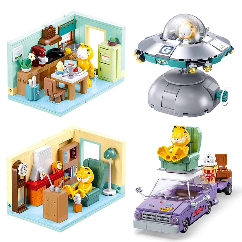 Garfield Car Building Blocks City Magic Cartoon Cat Anime Figures