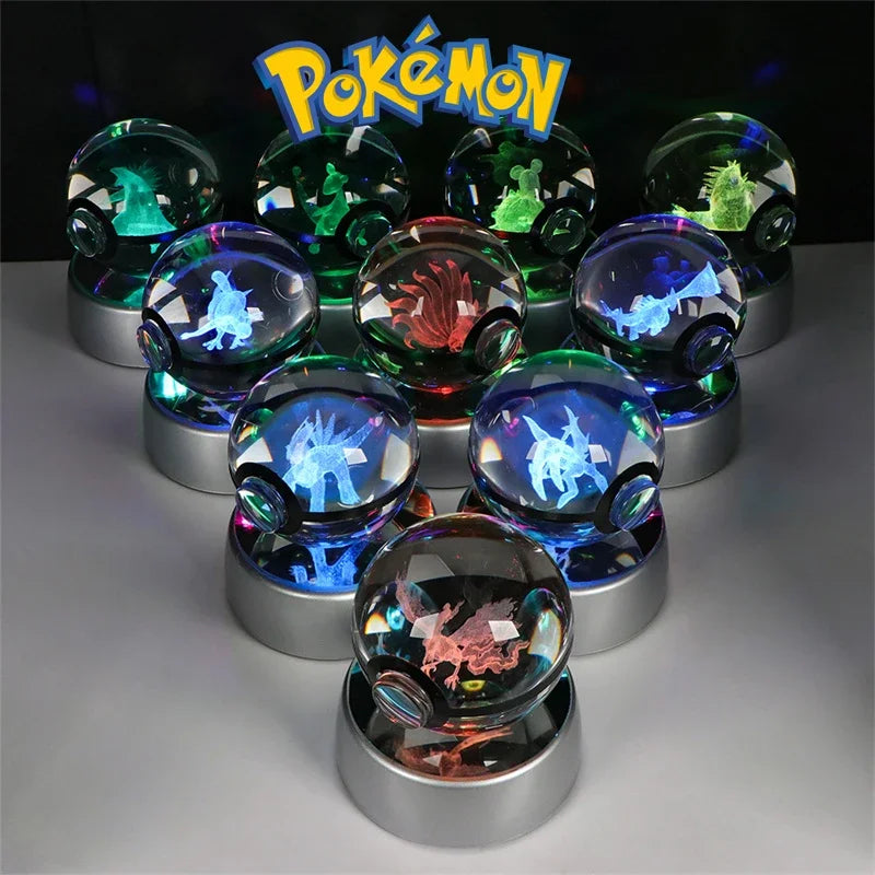 Pokemon 3D Crystal Ball Figure Toys Pokeball Gengar Gyarados Mimikyu