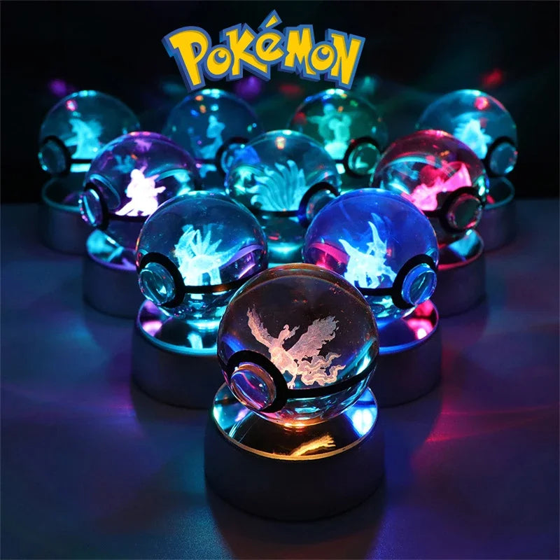 Pokemon 3D Crystal Ball Figure Toys Pokeball Gengar Gyarados Mimikyu
