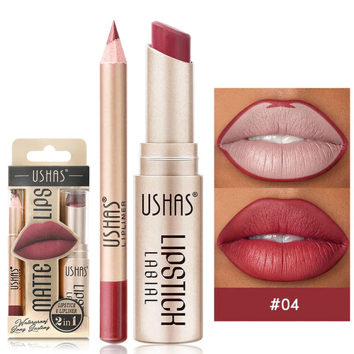 USHAS 12 Color Lip Liner + LIPSTICK Set Easy Coloring Matte Lipstick