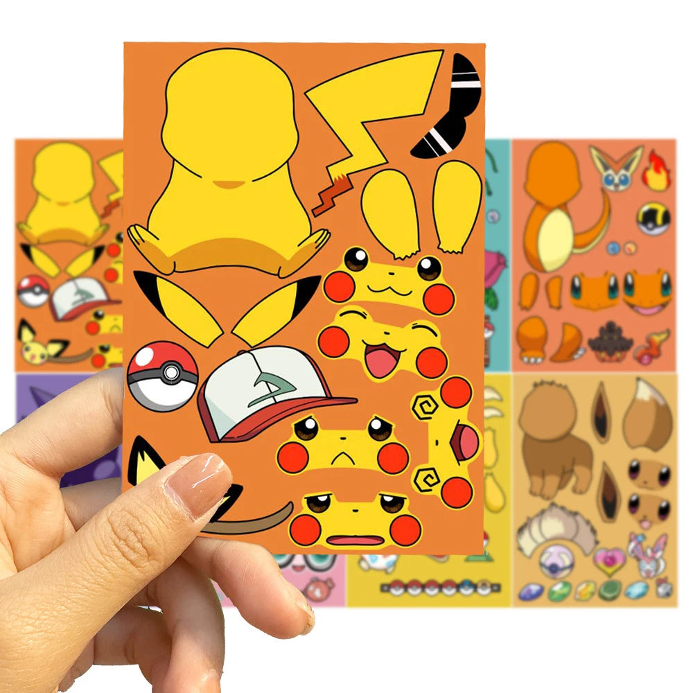 8/16sheets Pokemon Anime Pikachu Gengar Puzzle Stickers Make A Face
