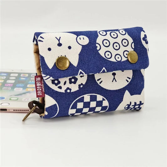 Canvas Cartoon Totoro Cat Printed Dog Women Fold Short Wallet