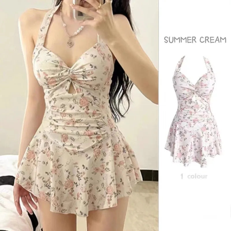 Women Korean Sexy One Piece Swimsuit Tummy Control Slimming High