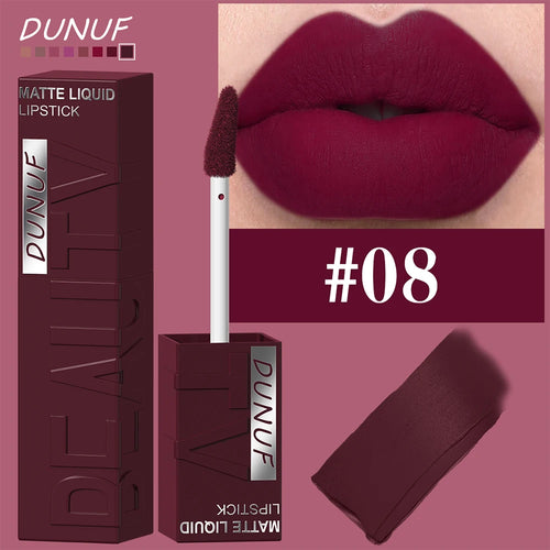DUNUF  8-color matte velvet smooth easy-to-apply square tube lip gloss