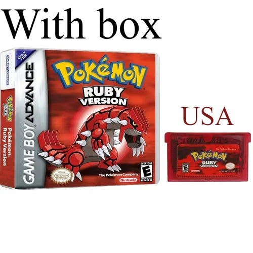 Multiple versions of the American Pok é mon series GBA game box with