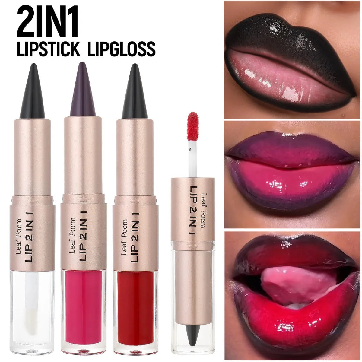 2IN1 Tapered Gradient Lipliner Pen Nude Brown Mirror Glass Lip Gloss