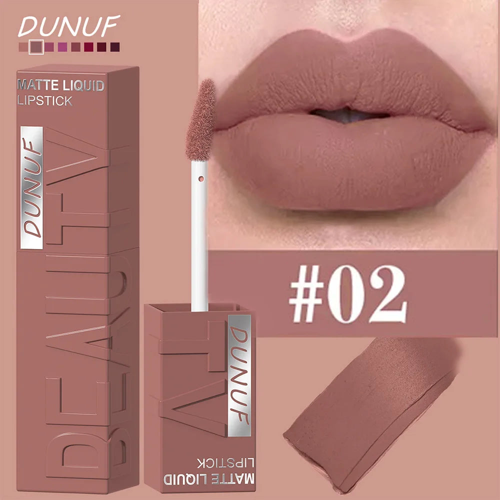 DUNUF  8-color matte velvet smooth easy-to-apply square tube lip gloss