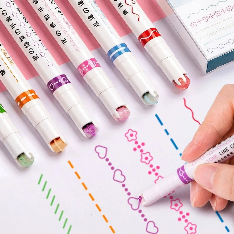 6Pcs New Flower Shape Outline Pens Highlighter Marker Curve Roller Tip
