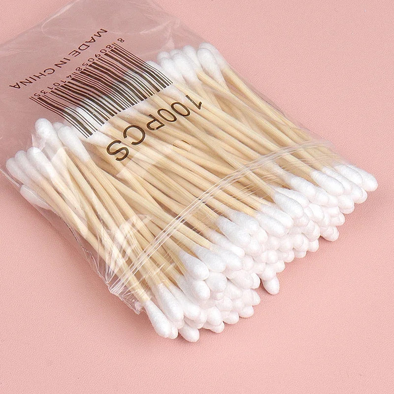 500/1000pcs Double-Headed Wood Cotton Swabs for Nose & Ear Cleaning