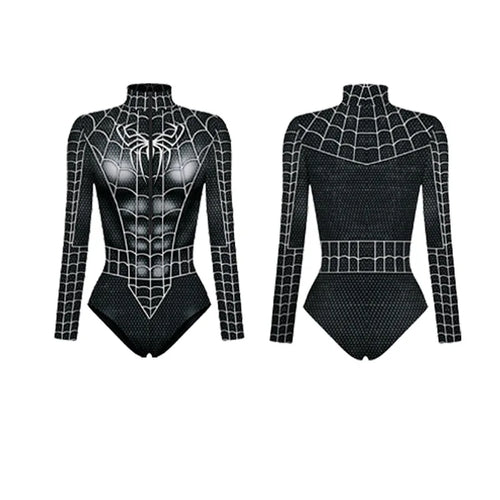 Women Spiderman Swimsuit Superhero Captain Marvel Bodysuit Anime Black
