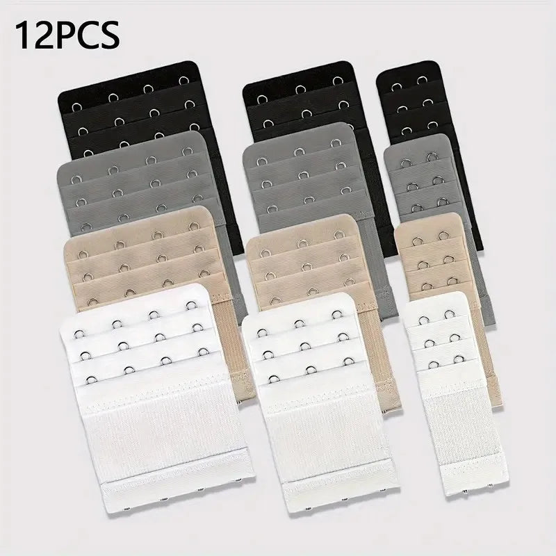 12 Adjustable Bra Extenders - 2/3/4 Hook Design, Soft Stretch Fabric,