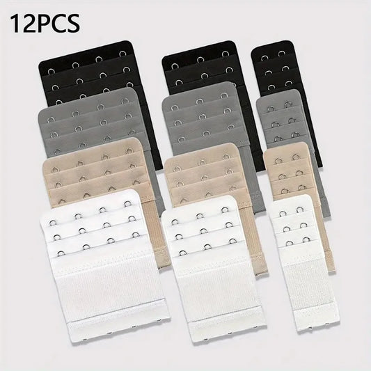 12 Adjustable Bra Extenders - 2/3/4 Hook Design, Soft Stretch Fabric,