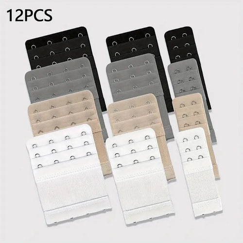 12 Adjustable Bra Extenders - 2/3/4 Hook Design, Soft Stretch Fabric,