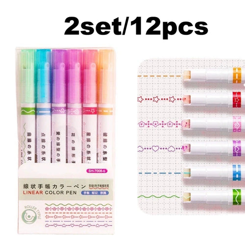 6Pcs New Flower Shape Outline Pens Highlighter Marker Curve Roller Tip