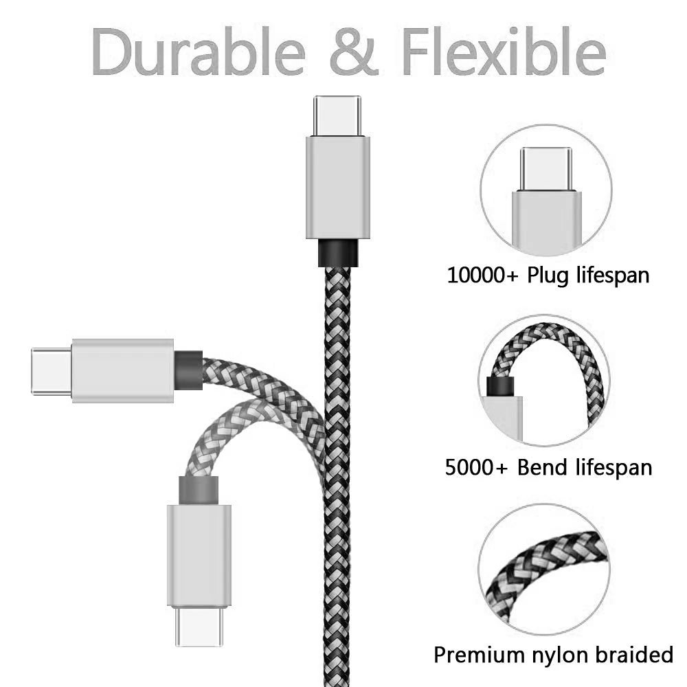 USB Type C Cable 2.4A Fast Charging Battery Charger Wire Woven Nylon