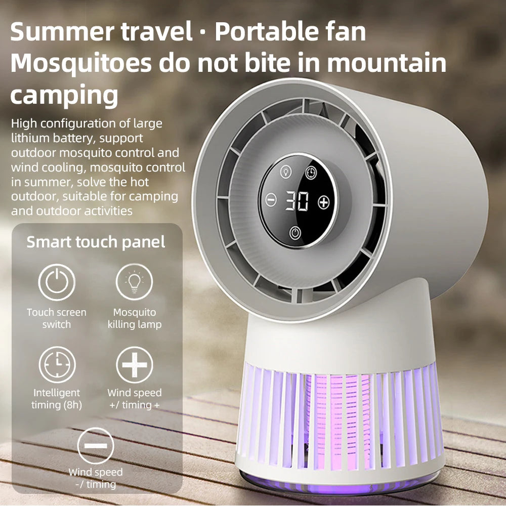 Portable Rechargeable Electric Bug Zapper Desk Fan Bladeless 8H Timer