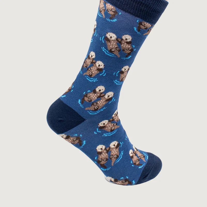 1 Pair Comfy Novelty Cute Brothers Otter Swimming Mid-Calf Men's Socks