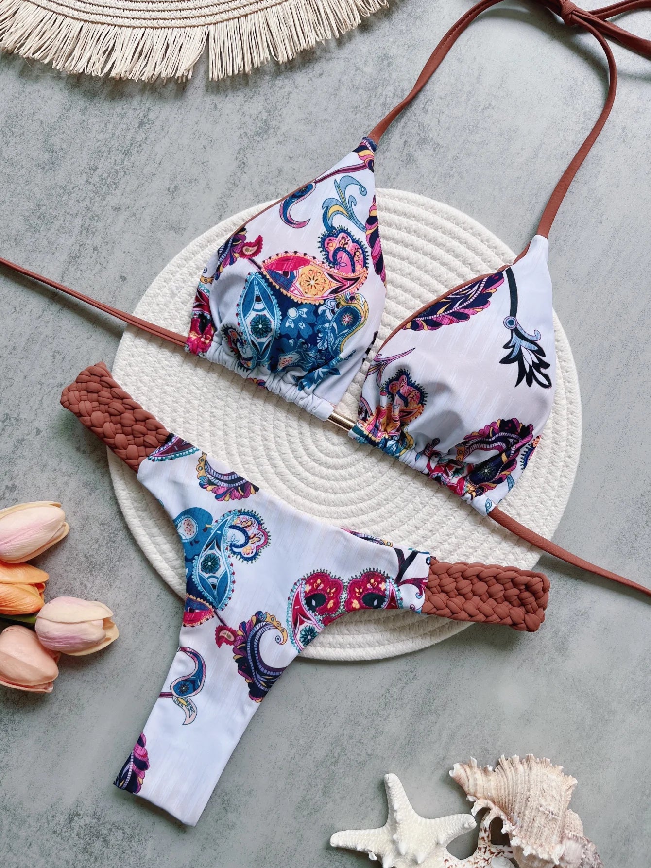 RUOTONSEPT Print Halter Mini Thong High Cut Bikini Female Swimsuit