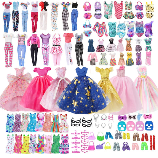 64Pcs Clothes And Accessories for 11.5''/30cm Dolls Fashion Gowns