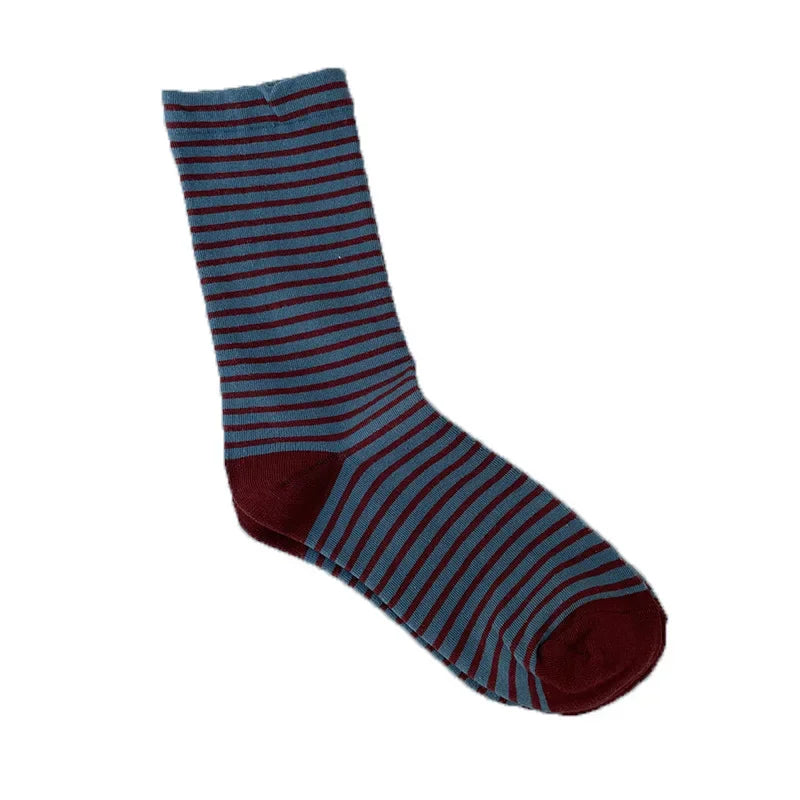 Retro Striped Socks Women Medium Tube Socks Spring and Autumn Cotton