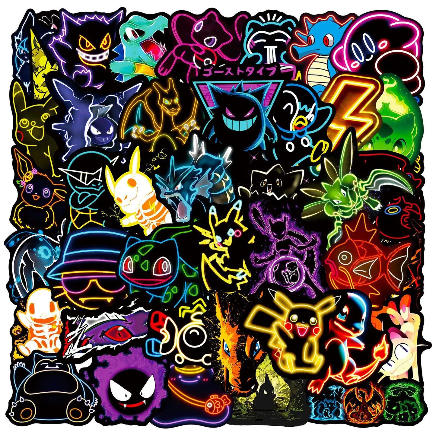 50pcs Anime Neon Pokemon Stickers Pikachu Cartoon Decals Waterproof