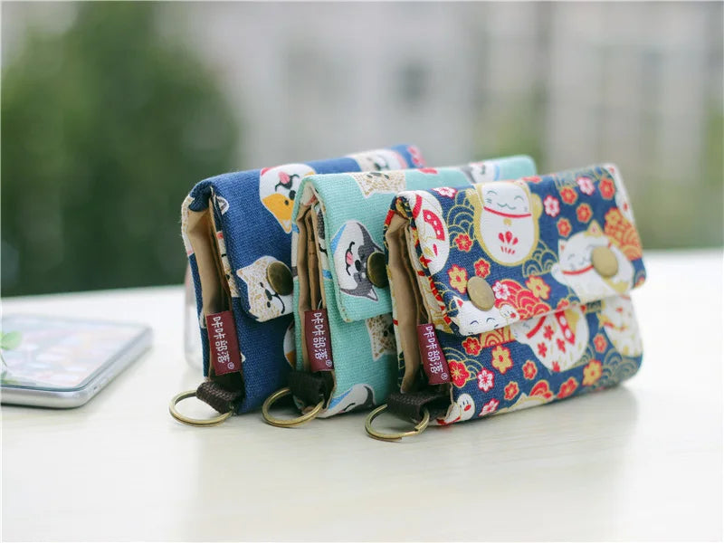 Canvas Cartoon Totoro Cat Printed Dog Women Fold Short Wallet