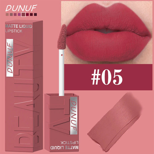 DUNUF  8-color matte velvet smooth easy-to-apply square tube lip gloss