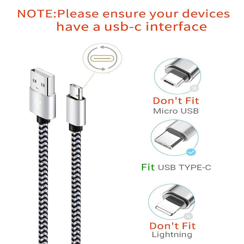 USB Type C Cable 2.4A Fast Charging Battery Charger Wire Woven Nylon