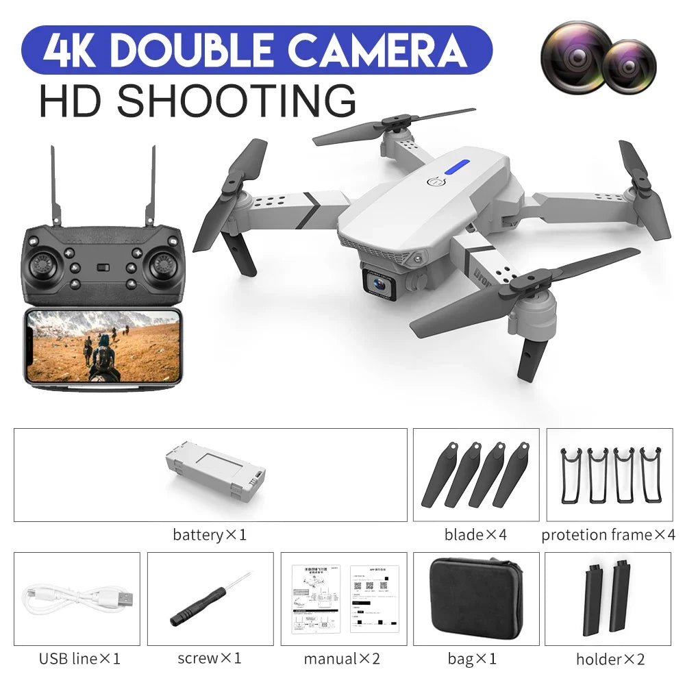 2025 E88 Pro WiFi FPV Drone with Single Dual 4K 1080P Camera Wide